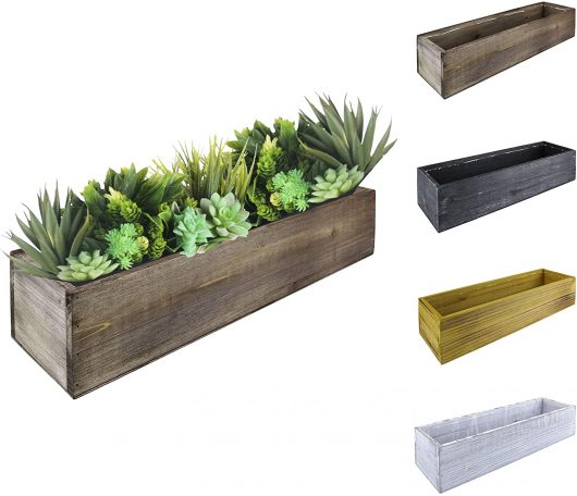 CYS EXCEL Brown Wooden Planter Box (17"x5" H:4") with Removable Plastic Liner | Multiple Colors Rustic Rectangle Indoor Decorative Box - Image 2