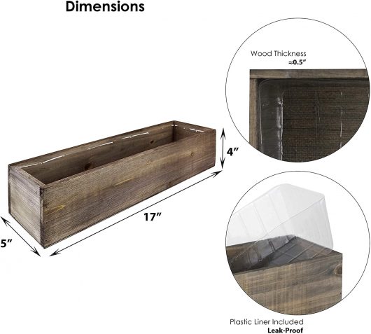 CYS EXCEL Brown Wooden Planter Box (17"x5" H:4") with Removable Plastic Liner | Multiple Colors Rustic Rectangle Indoor Decorative Box - Image 5